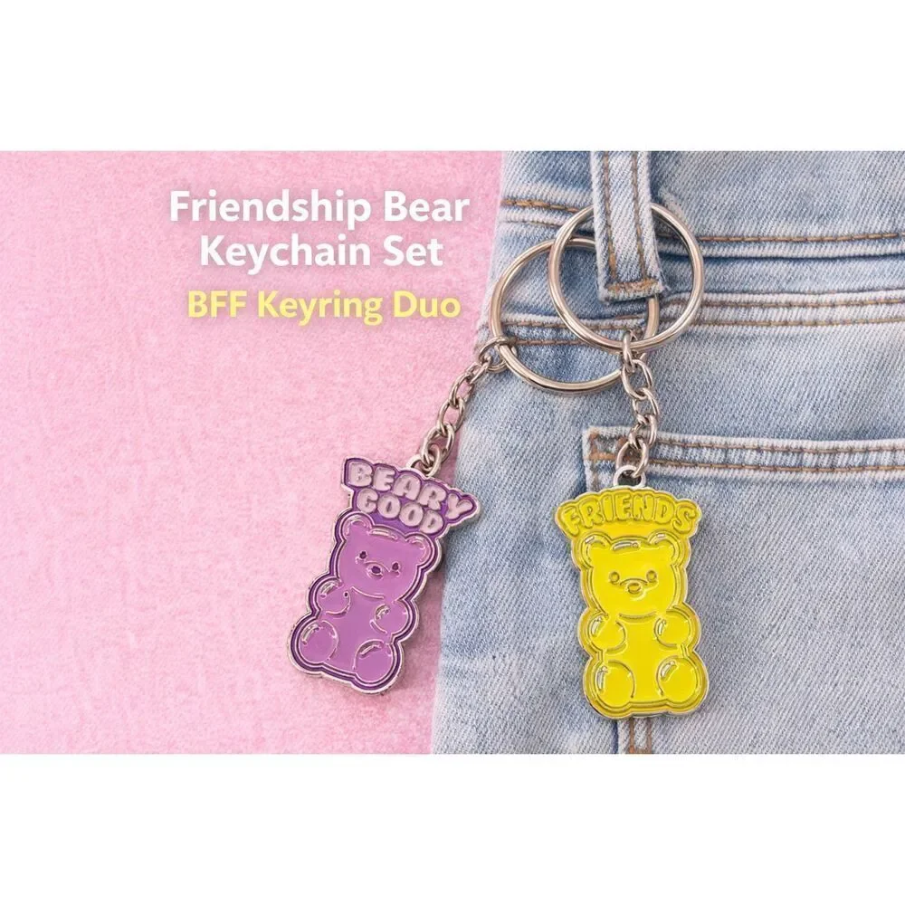 Friendship Gummy Bear Keychain Set BFF Keyring Duo Beary Good Friends Gift New